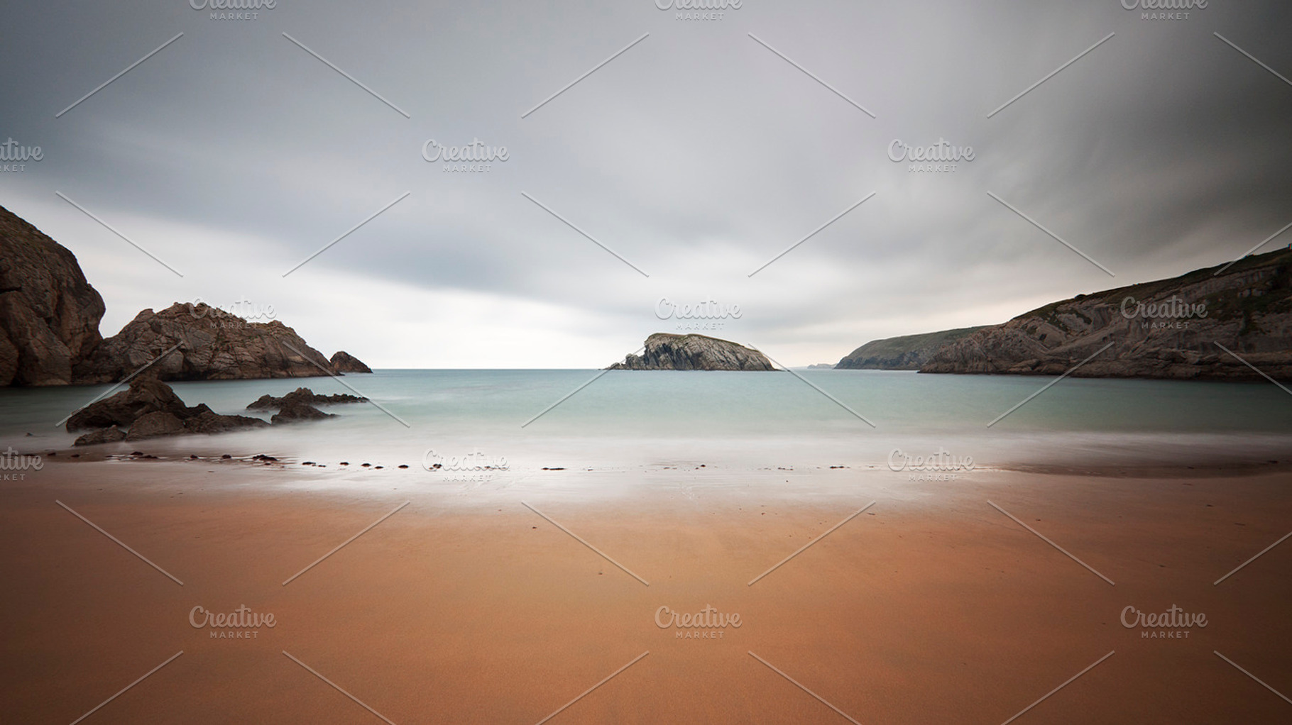 Long exposure photography on a beach containing beach, sea, and stone, a Nature Photo by Irantzu Arbaizagoitia