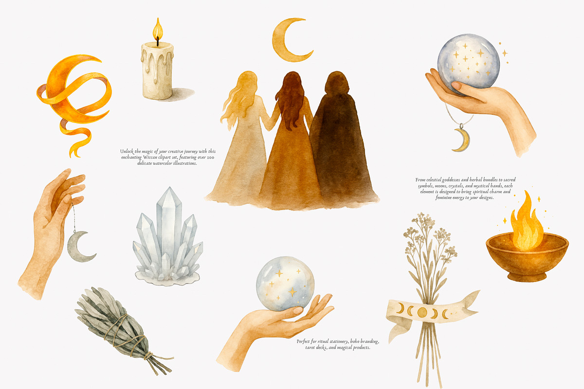 wiccan clipart mystical elements set, a Decorative Illustration by Patishop Art (Photo 5 of 10)