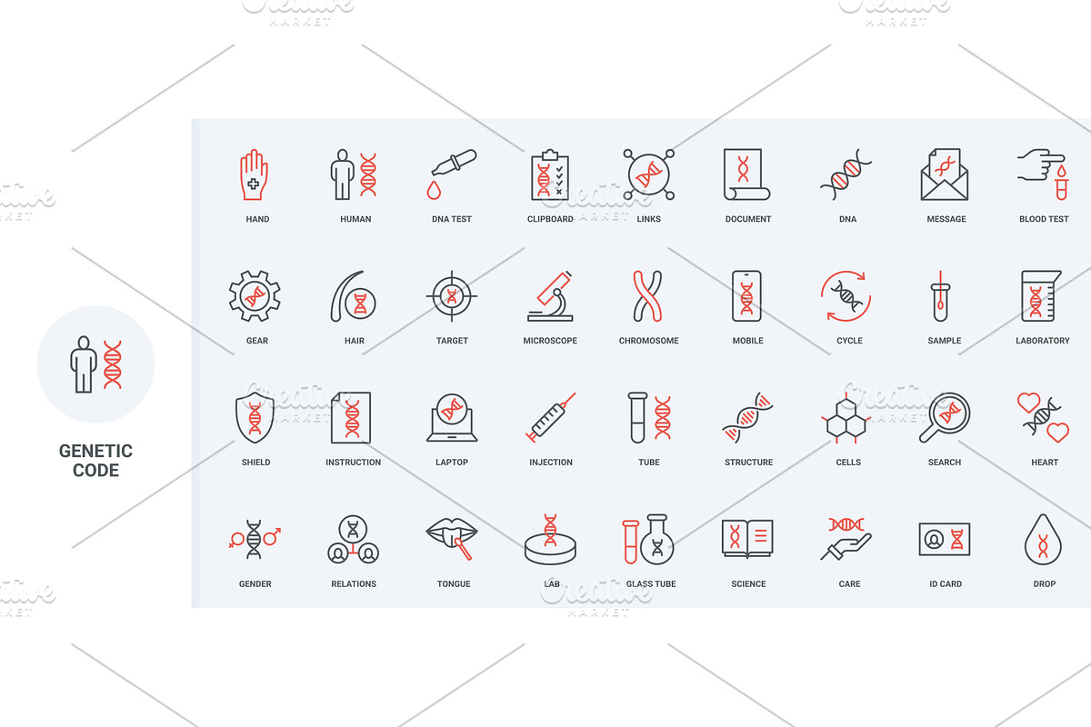 Genetic code dna research test icons, an Illustration by Lemberg Vector