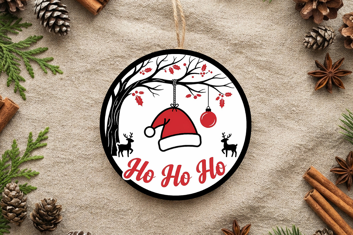 Ho Ho Ho Santa Hat Ornament SVG File, a Seasonal Illustration by CrexoraLab (Photo 2 of 3)