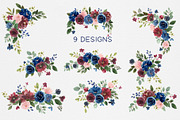 Burgundy, Navy Blue & Blush Flowers, an Illustration by Graphic Blue Bird (Thumbnail 2 of 6)