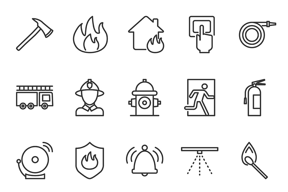 Firefighting icons set, an Outline Icon by mayrum