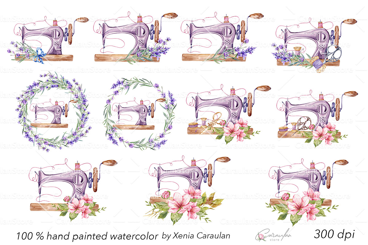 Floral Vintage Sewing Machines, an Object Illustration by CaraulanStore (Photo 2 of 12)