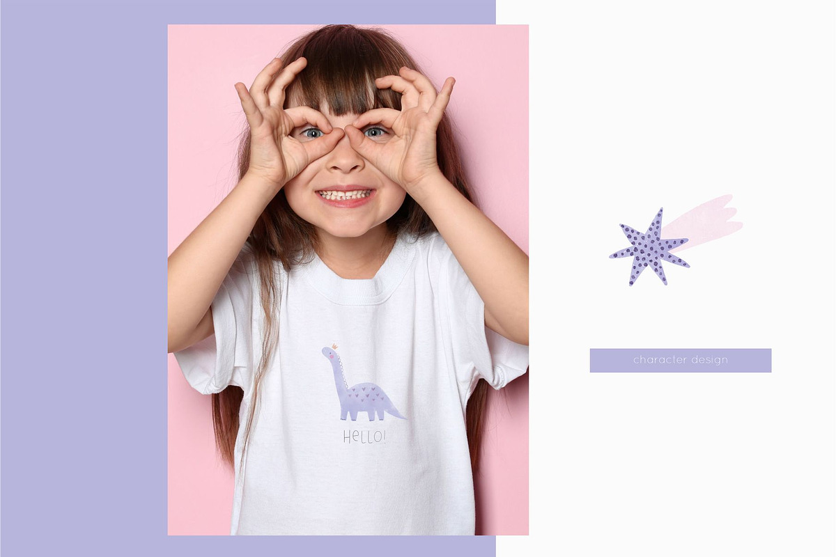 Watercolor little Dino girl, an Animal Illustration by Cute And Wild (Photo 6 of 6)