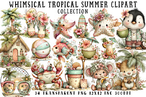 Whimsical Tropical Summer Clipart, an Illustration by OK Design