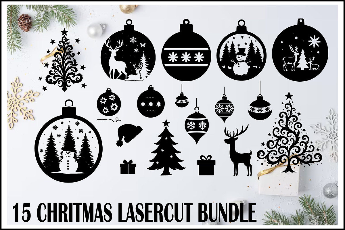 Christmas Laser Cut Ornament Bundle, a Graphic by Designer_Momina (Photo 1 of 16)