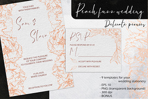 Peach fuzz wedding: Delicate peonies, a Stationery Template by MsFlaffy