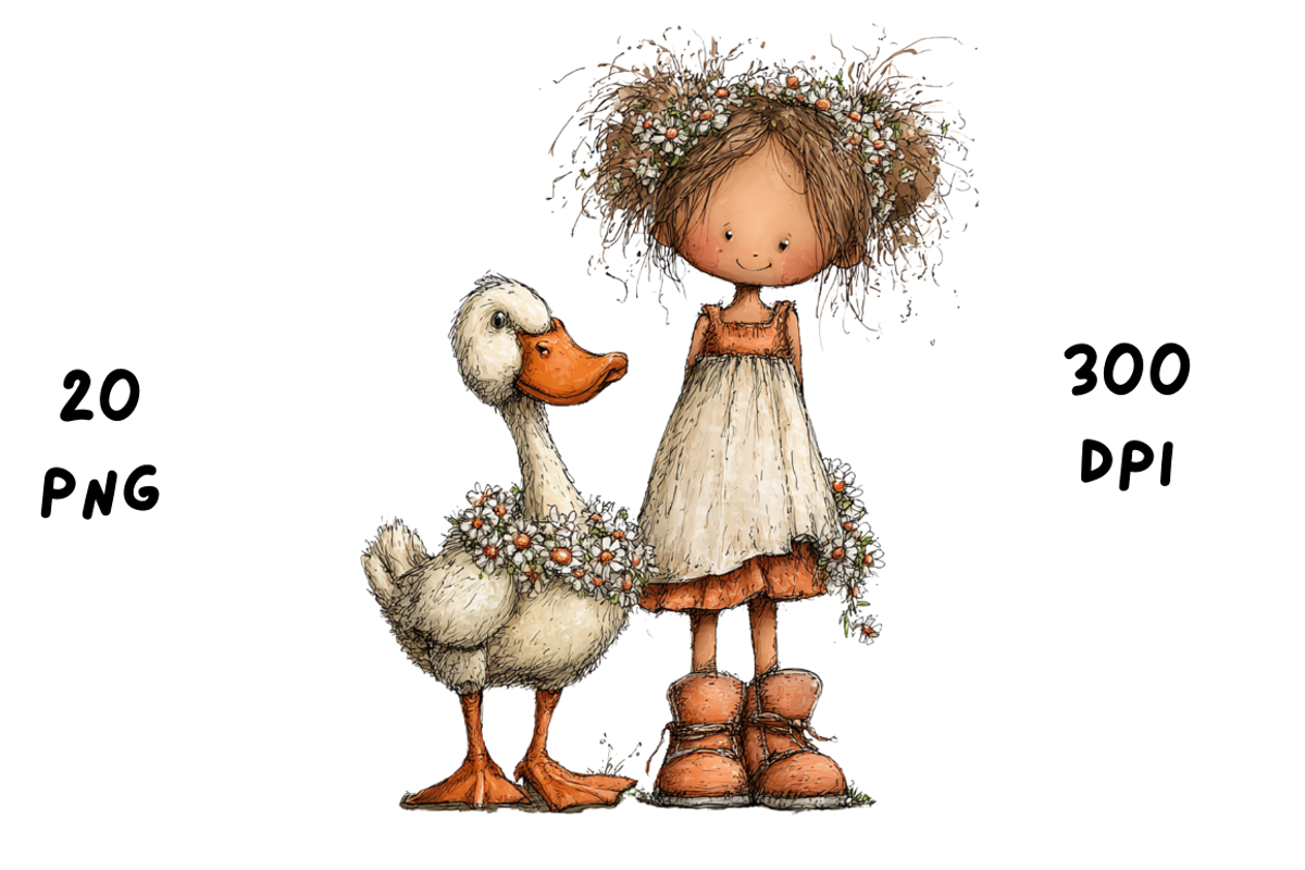 Whimsical Floral Girl and Duck, an Animal Illustration by GiraffeCreative (Photo 10 of 20)