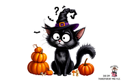 Halloween Cat with Witch Hat PNG, a Graphic by Clipart Bloom (Thumbnail 5 of 11)