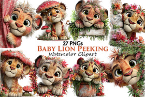 Baby Lion Peeking Clipart, an Illustration by Pixels.Craft