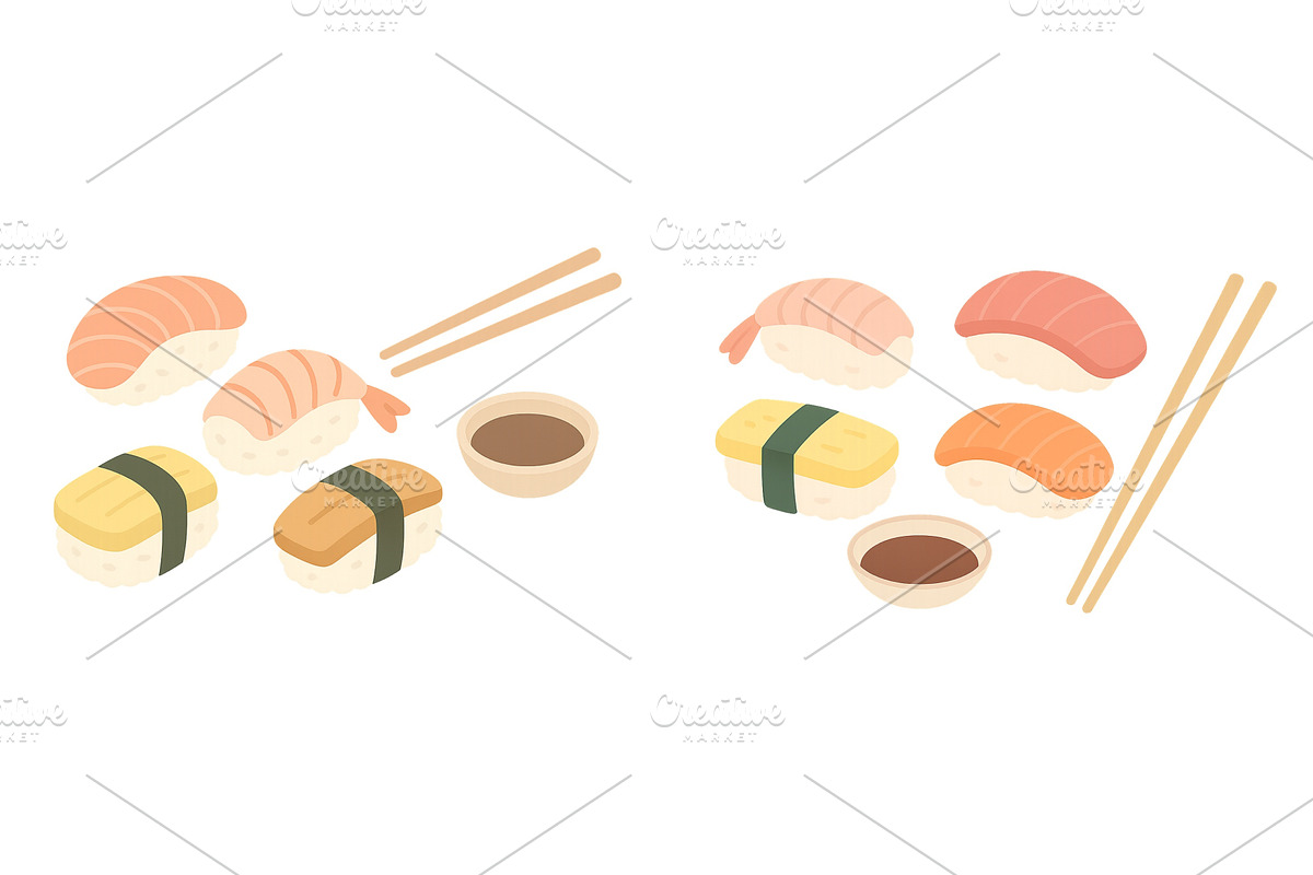 Colorful sushi platter featuring, a Food Illustration by ZinetroN