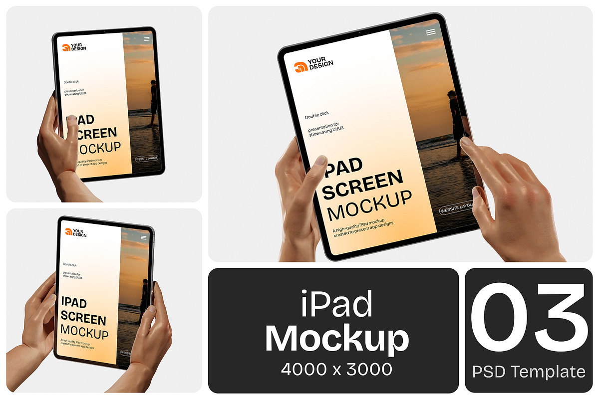iPad Mockup Portrait Holding, an iPad Mockup by Permadi Creative (Photo 1 of 5)