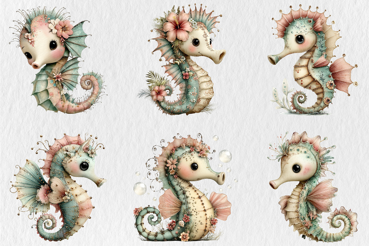 Summer Funny Seahorse Clipart, a Seasonal Illustration by Rose Art (Photo 3 of 6)