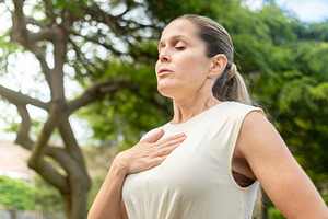 Woman practicing mindful breathing after workoutwoman, breathing, mindfulness,, a Sports & Recreation Photo by etorres69