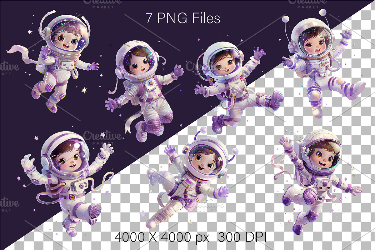 Cute girl astronaut. T-Shirt, PNG., a Person Illustration by KENO Mascots (Photo 2 of 9)