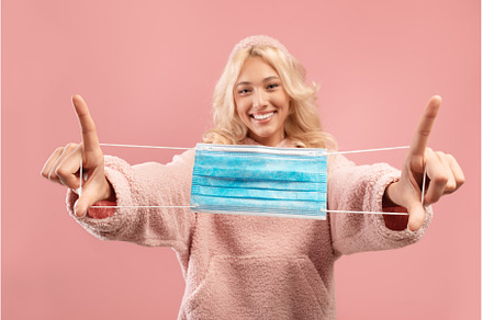 Stop covid concept. Happy woman, a Person Photo by Prostock-Studio