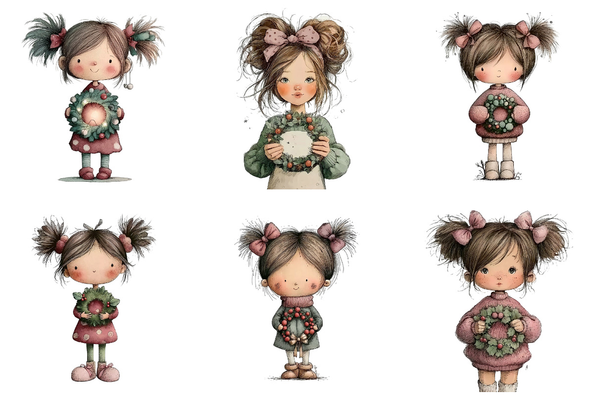 Cute Christmas Girl Clipart, an Illustration by DreamArtGraphic (Photo 4 of 5)