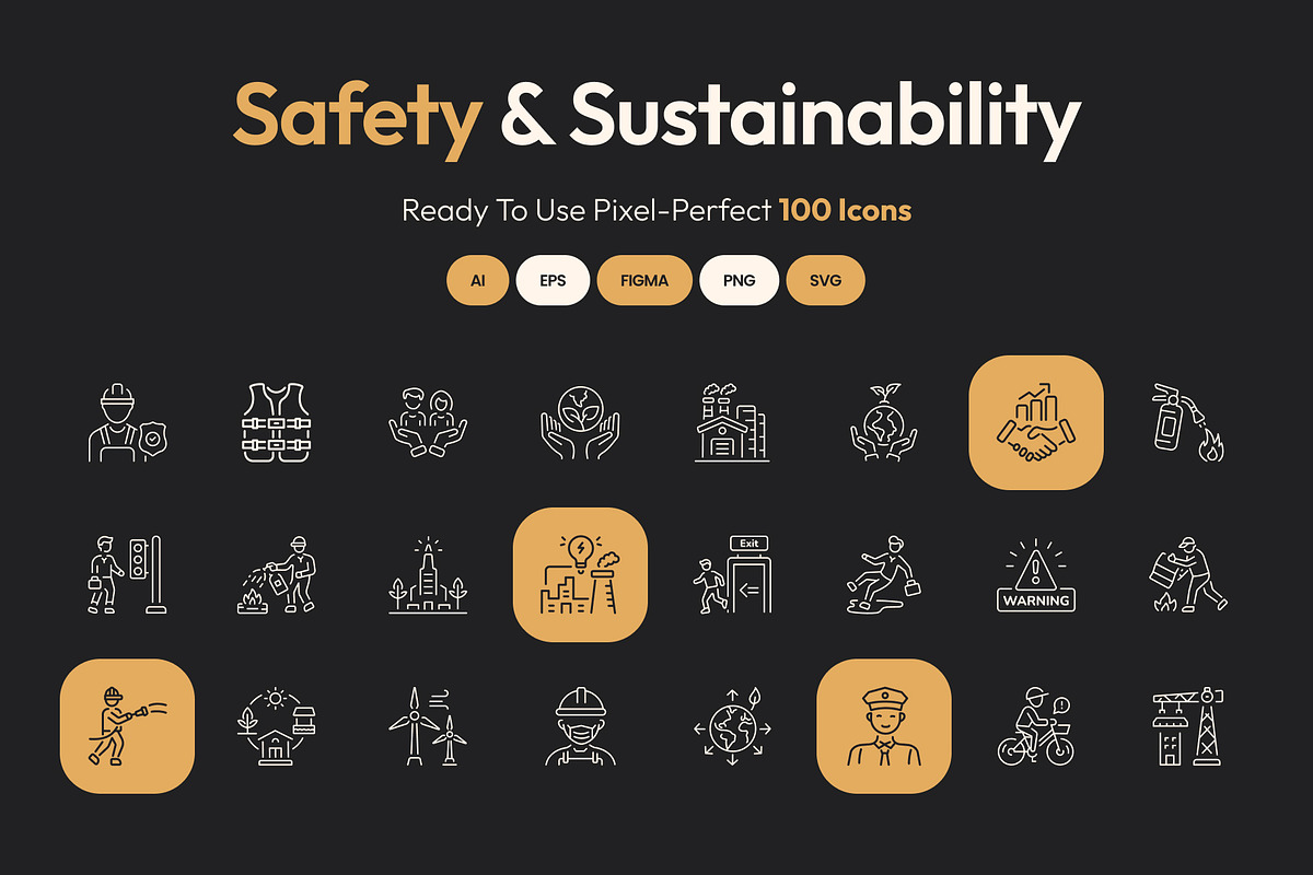 Safety and Sustainability Icon Set, an Outline Icon by Prosymbols (Photo 1 of 8)