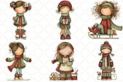 Whimsical Christmas Girls Clipart, an Illustration by Black Bird Studio (Thumbnail 2 of 6)