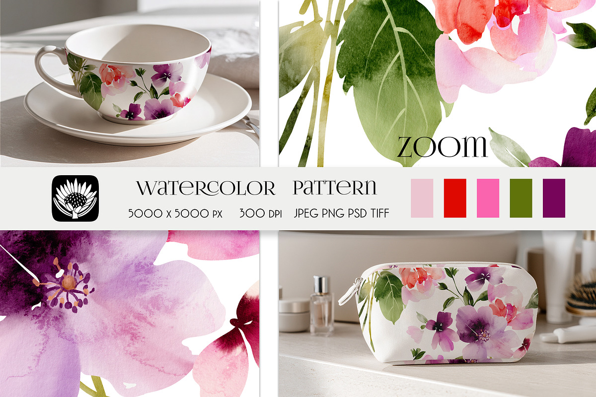 Watercolor Floral Pattern, a Pattern Graphic by PROTEA Watercolor Studio (Photo 2 of 8)