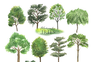 Watercolor Green Trees Clipart