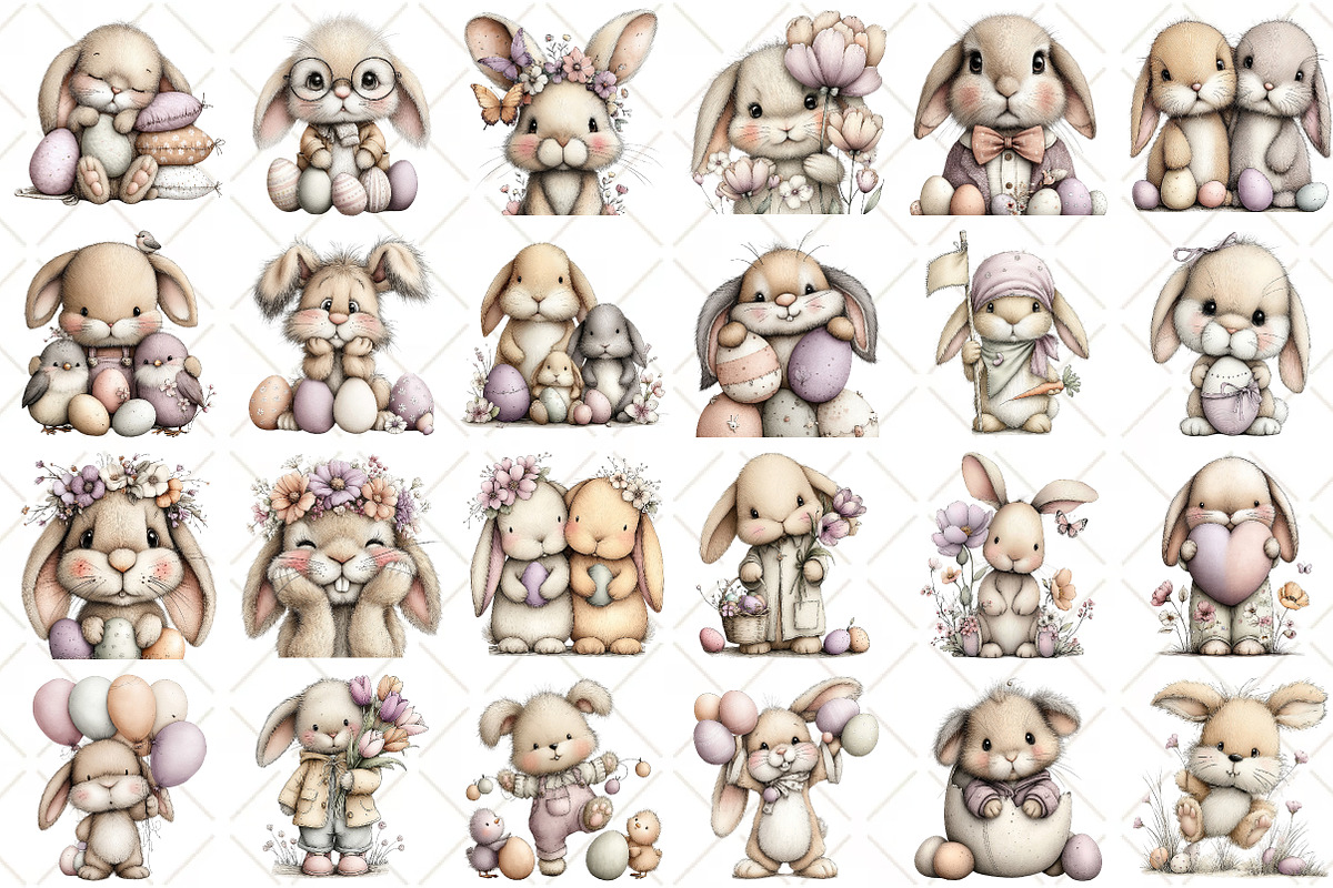 Whimsical Easter Bunny Clipart, an Illustration by Black Bird Studio (Photo 2 of 5)