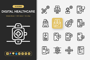 Digital Healthcare Icons, an Outline Icon by Spacepixel Creative