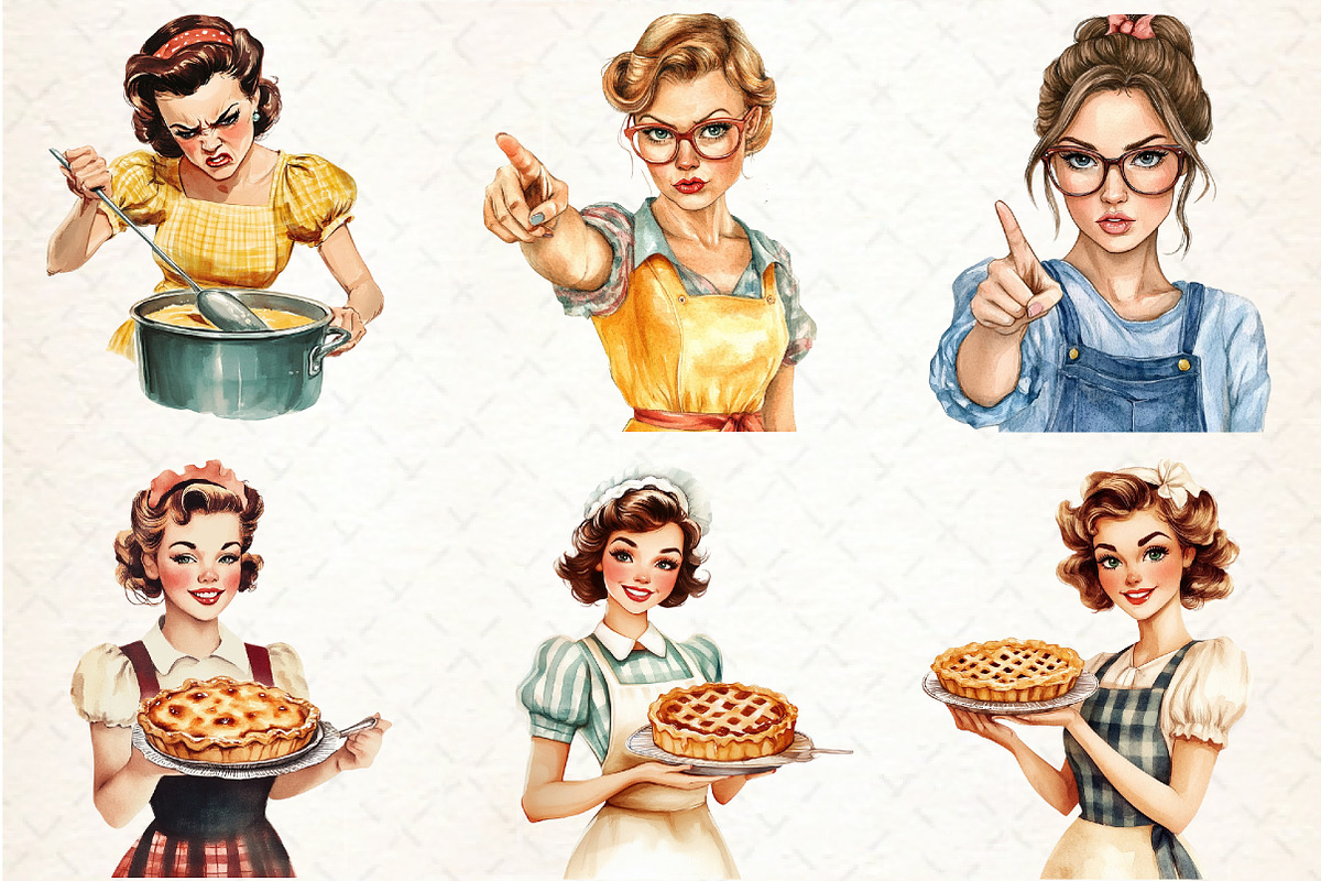 Retro Housewife Clipart PNG, an Illustration by Libby Wishes (Photo 4 of 6)