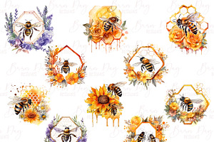 Watercolor Bees Clipart Bundle