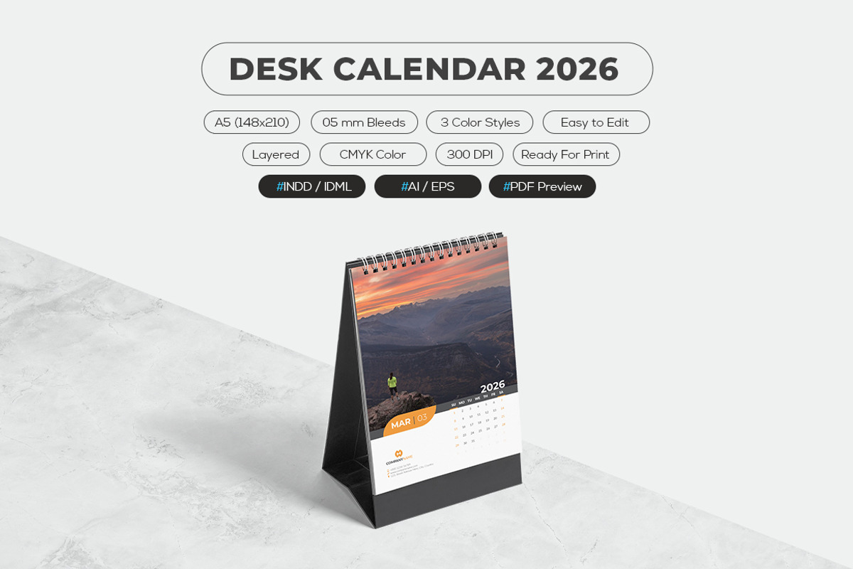 Desk Calendar 2026 Template, a Stationery Template by MstArtwork (Photo 2 of 6)