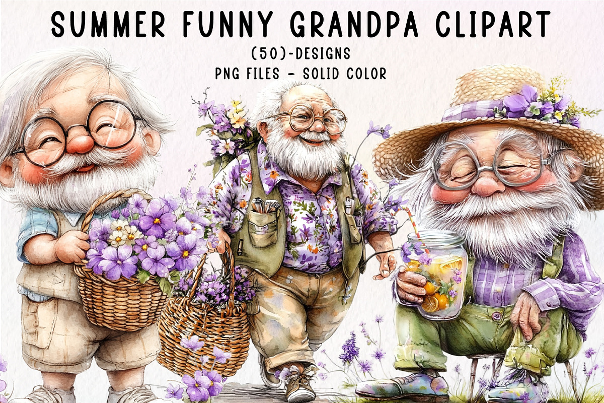 Summer Funny Grandpa Clipart, an Illustration by CreationArt (Photo 1 of 7)
