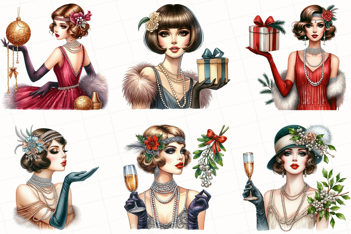 1920 Coquette Christmas Girl Clipart, an Illustration by OK Design (Photo 5 of 5)