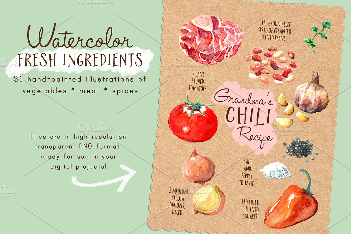 Watercolor Fresh Ingredients, a Food Illustration by Cynthia Arre (Photo 2 of 6)