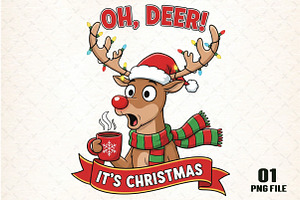 Oh Deer It’s Christmas PNG, an Illustration by DreamCafeArt