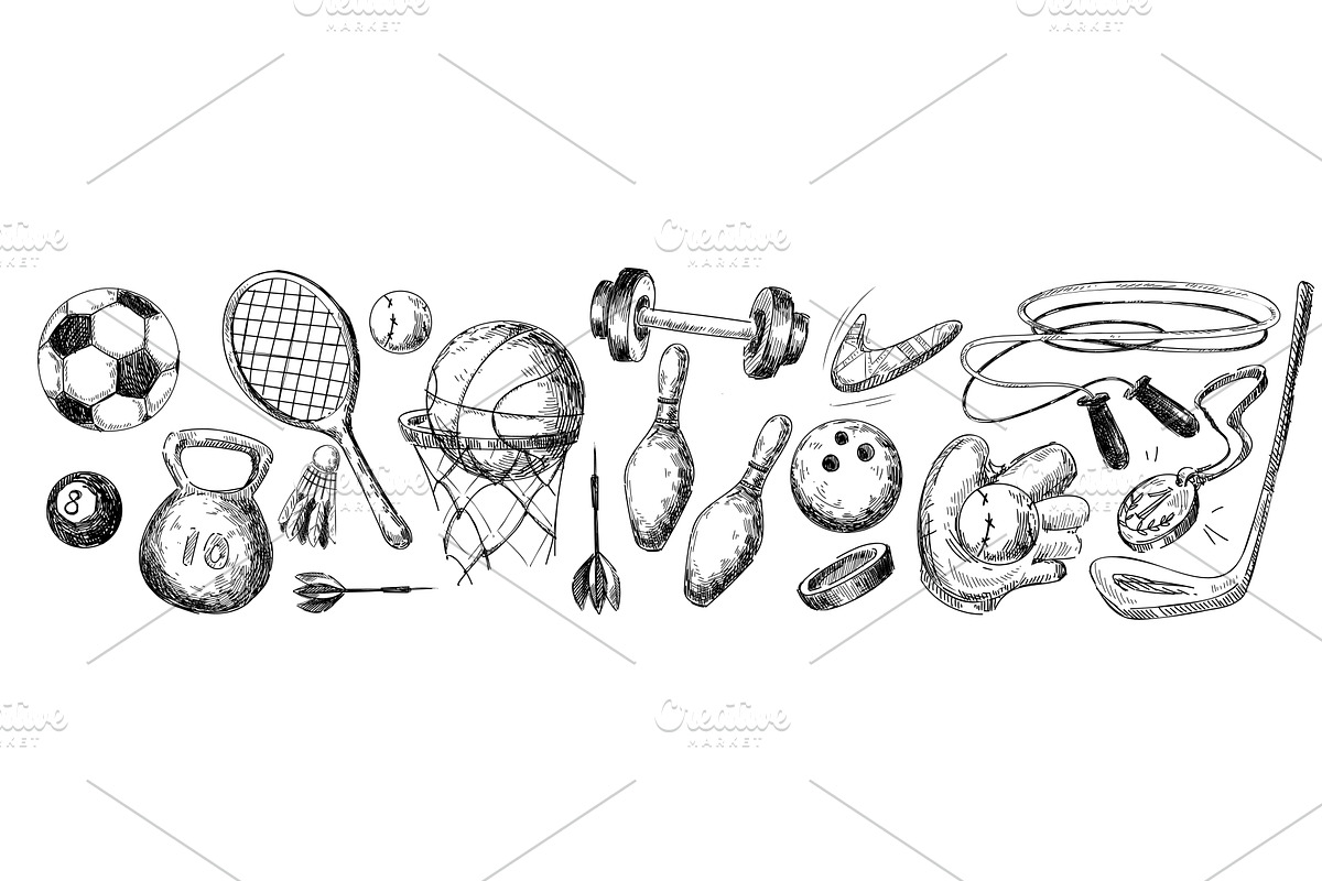 Sport equipment doodle set with, an Object Illustration by art PVP - market