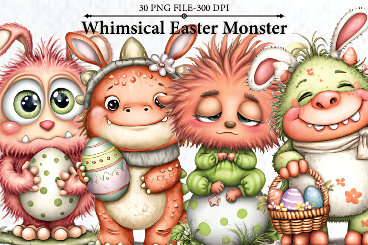 Whimsical Easter Monster Clipart, a Seasonal Illustration by HueNestify (Photo 1 of 3)