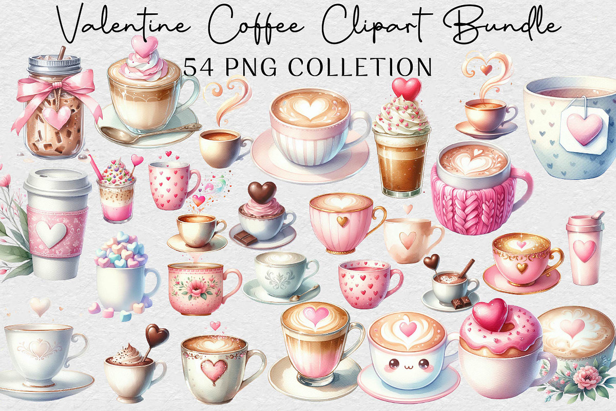 Valentine Coffee Clipart Bundle, an Illustration by DreamCafeArt (Photo 1 of 7)