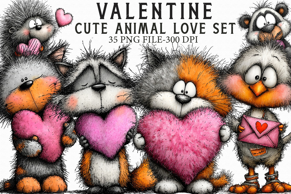 Cute Animal Valentine Love Set Clipa, an Illustration by Libby Wishes (Photo 1 of 6)