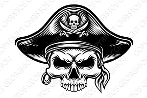 Pirate Skull Captain Hat Skeleton, an Object Illustration by Christos Georghiou