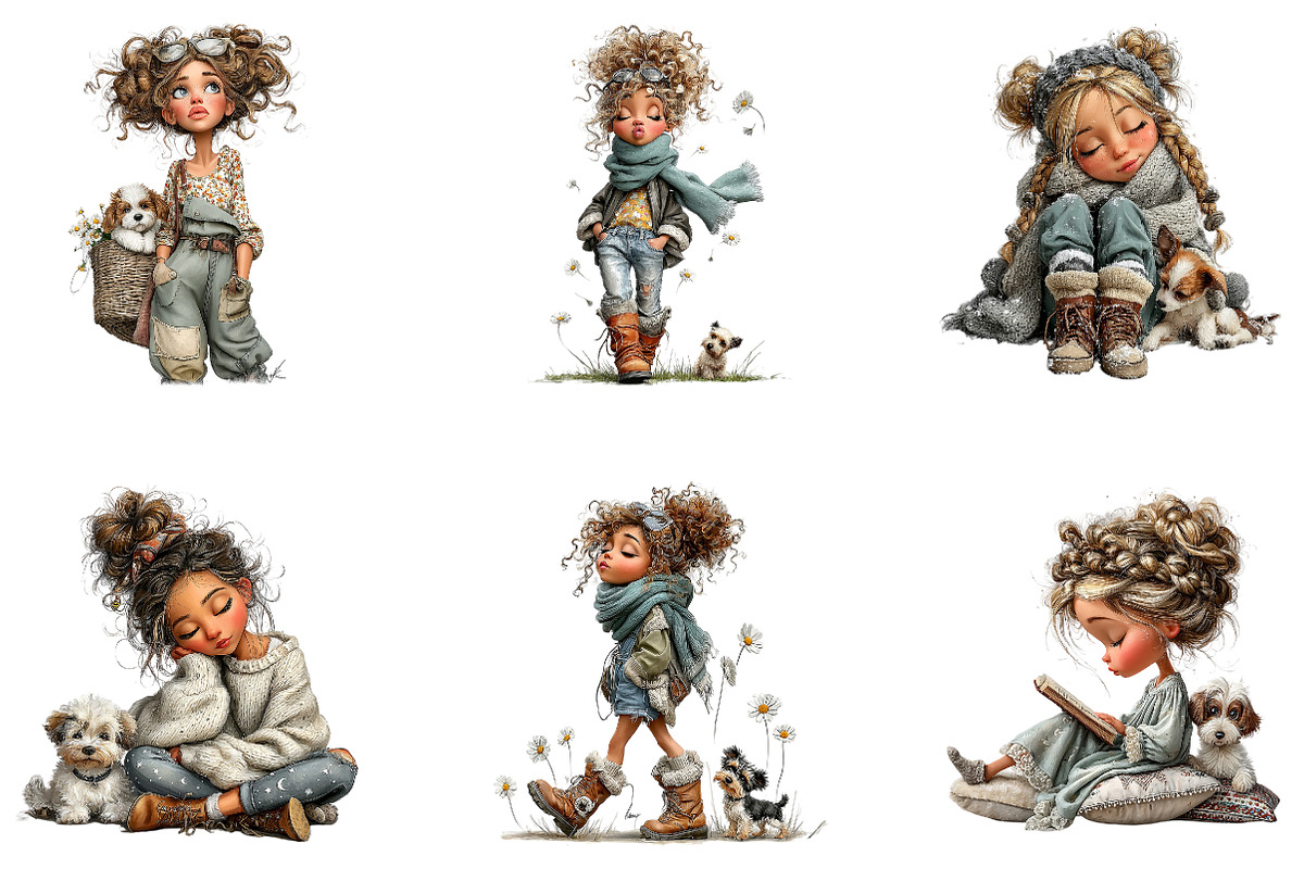 Whimsical Girl & Dog Love, a Seasonal Illustration by CreationArt (Photo 5 of 5)