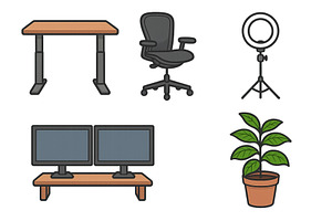 Workspace setup featuring a desk, a Technology Illustration by ZinetroN