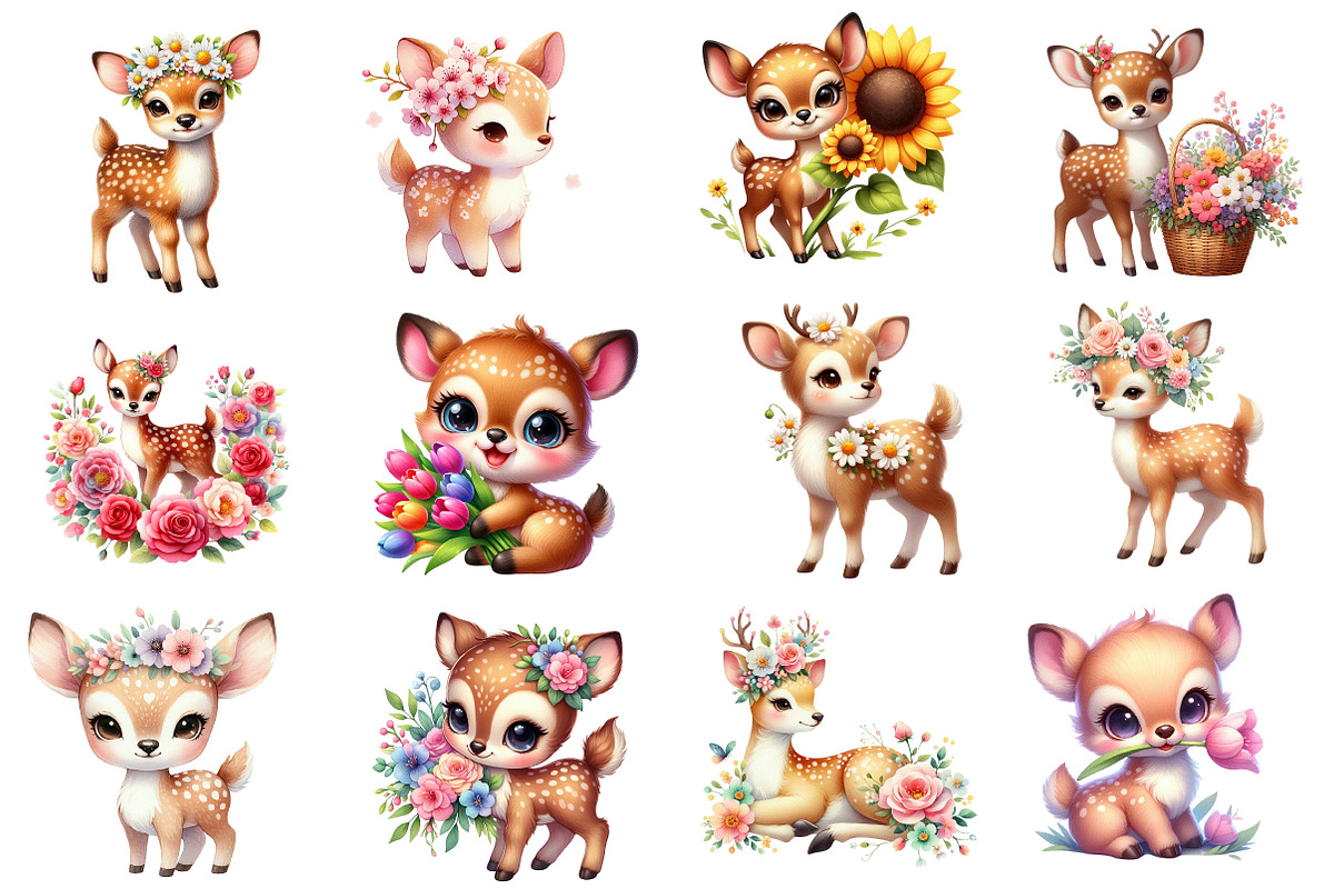 Cute Deer Spring Clipart Bundle, an Illustration by Dream Creation (Photo 2 of 5)