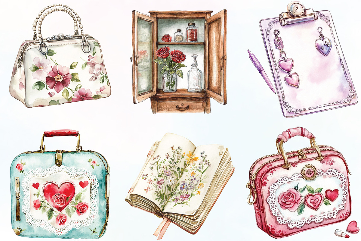 Watercolor Coquette Nurse Clipart, an Illustration by CraftArtStudio (Photo 2 of 6)