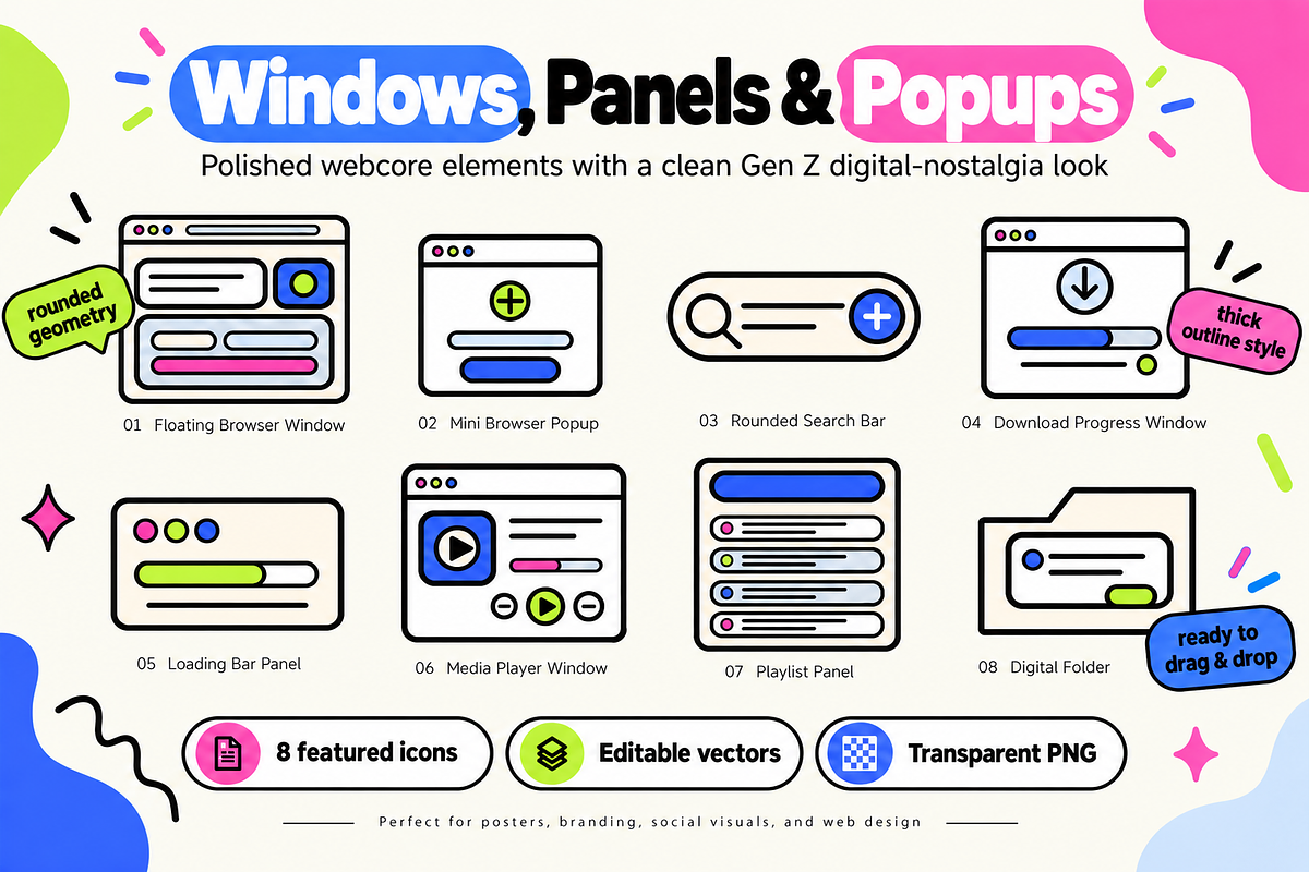 24 Gen Z Webcore UI Graphics, an Object Graphic by Designs24hr (Photo 3 of 7)