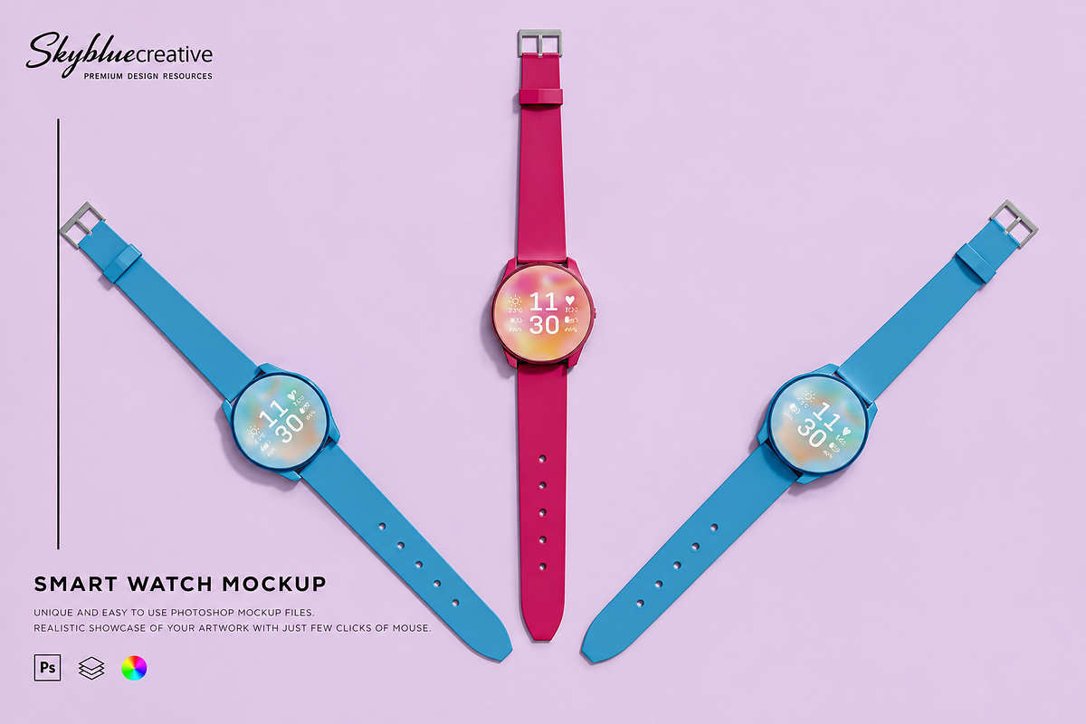 Digital Smartwatch Screen Mockup, a Wearable Device Mockup by skybluecreative (Photo 1 of 2)