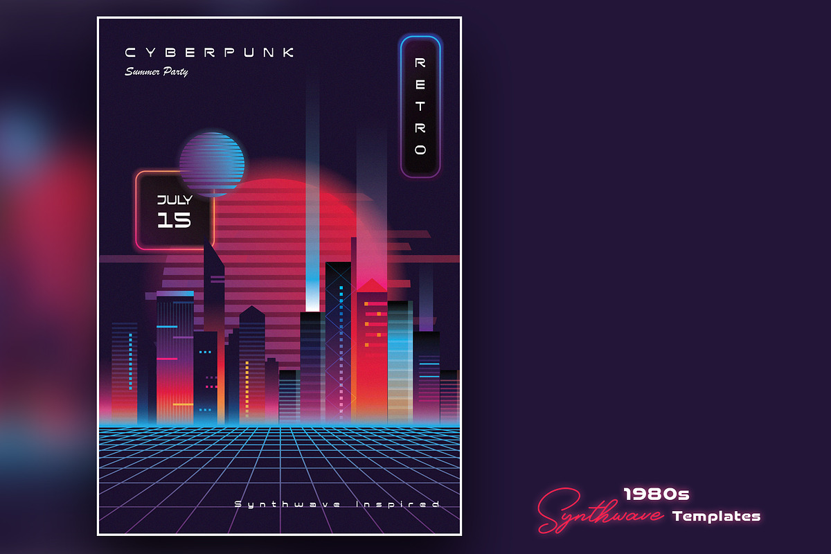 1980s Synthwave Templates, a Flyer Template by Polar Vectors (Photo 5 of 7)