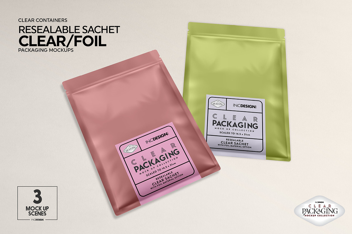 Clear Foil Sachet Packaging Mockup, a Cups & Container Mockup by INCDesign (Photo 11 of 14)