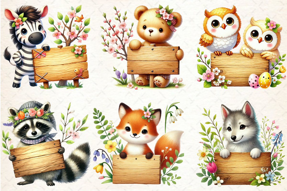 Animals with Wooden Signs Clipart, a Seasonal Illustration by Rose Art (Photo 2 of 4)