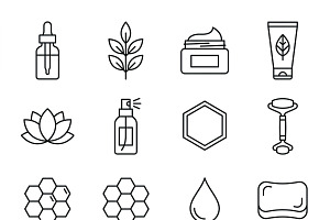 Bundles Set Organic Cosmetic Icons, an Outline Icon by adenpinkstore