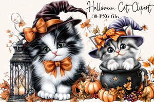Whimsical Halloween Cat PNG Clipart., a Seasonal Illustration by SVGArt